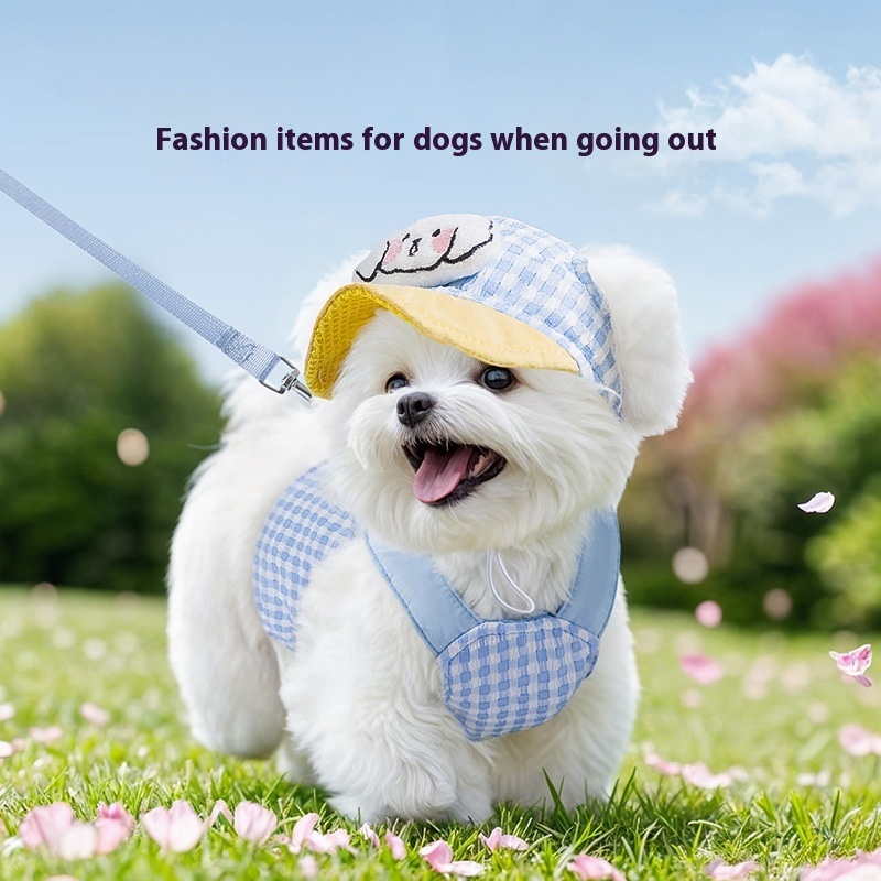 Adjustable Pet Sunshade Hat with Chest Harness and Handheld Leash